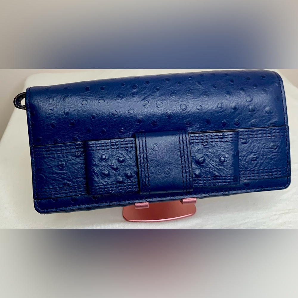Authentic Kate Spade Blue Leather Halsey la vita Ostrich Handbag and wallet - Picture 15 of 16